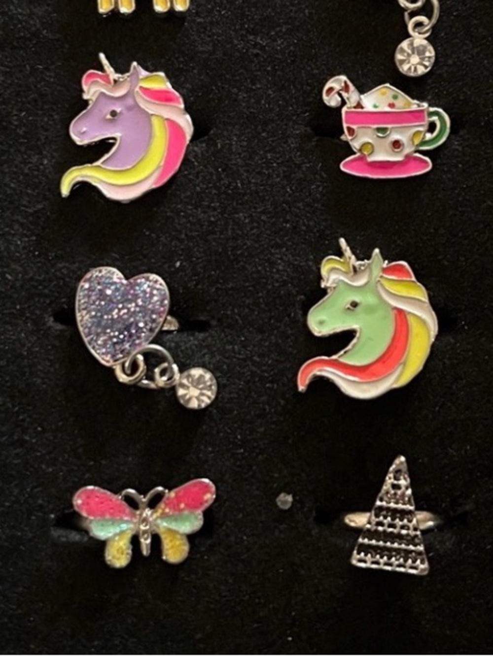 Colorful Unicorn and Heart Rings Set